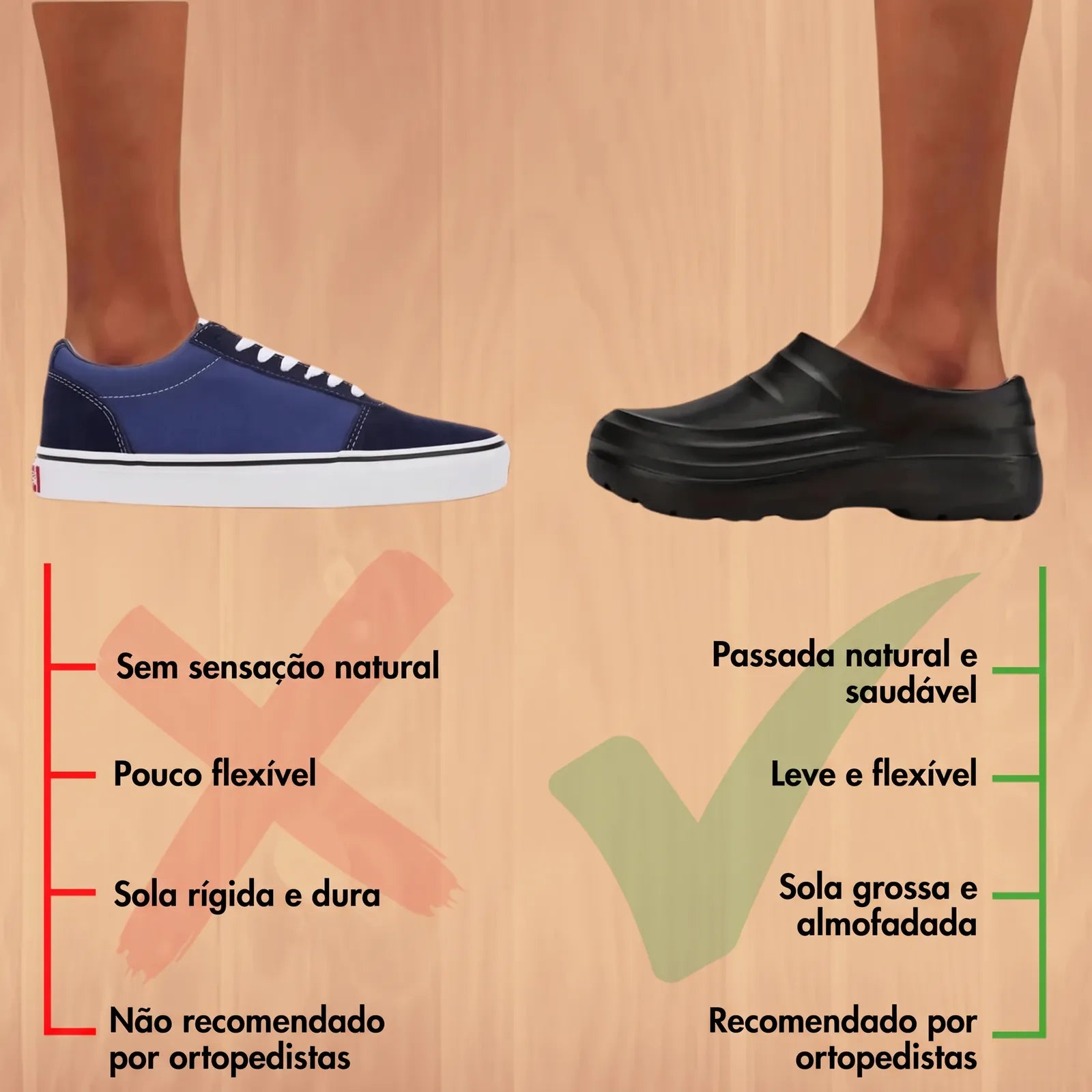 Sapatilha rígida comparada com as socas Hermios